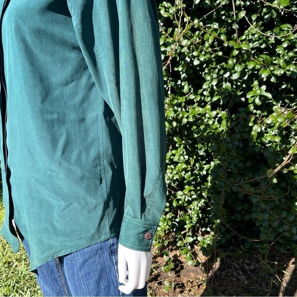 JUST Silk 100% Silk Button Down Forest Green LongSleeve Dress Shirt - Picture 10 of 13